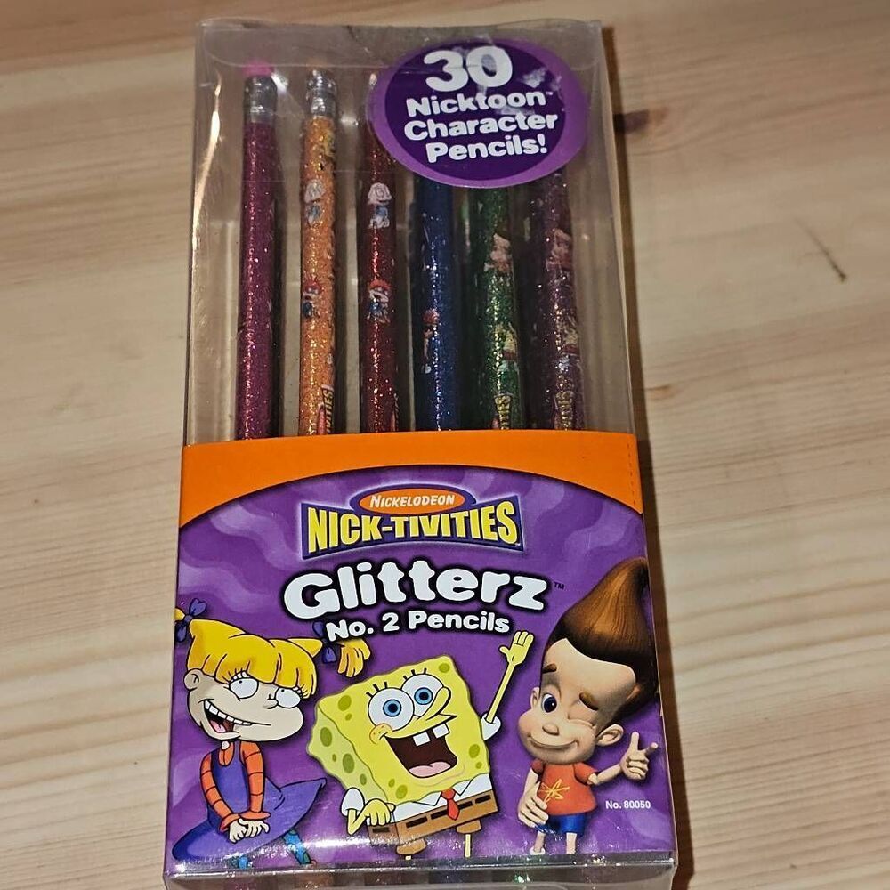 NIP Vintage Nickelodeon Nick-tivities Glitterz 30 Nicktoon Character Pencils
